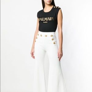 Balmain Black Gold Sleeveless Logo Print Tee Sz 36